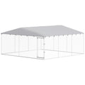 15' x 15' x 7' Dog Kennel Outdoor for Small Medium Large Dogs with Waterproof Roof, Silver - Dog Time Outlet