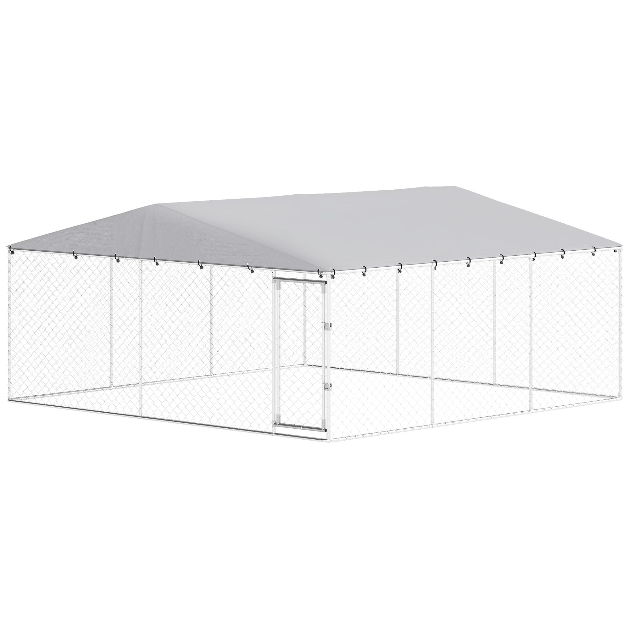 15' x 15' x 7' Dog Kennel Outdoor for Small Medium Large Dogs with Waterproof Roof, Silver - Dog Time Outlet