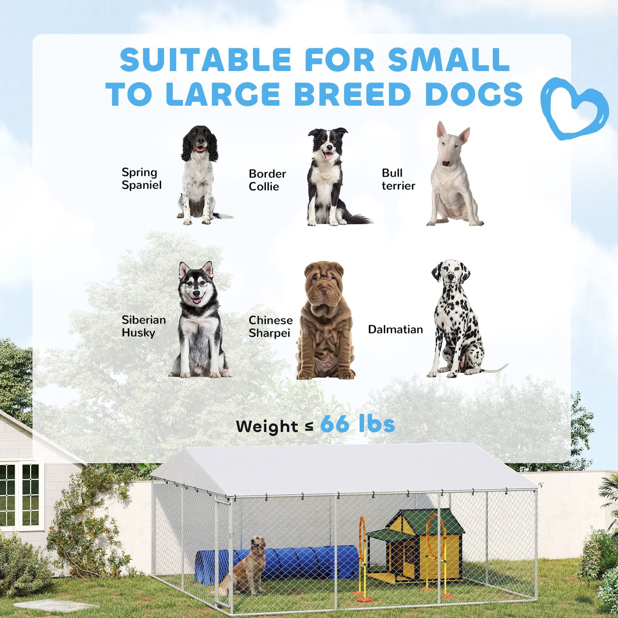 15' x 15' x 7' Dog Kennel Outdoor for Small Medium Large Dogs with Waterproof Roof, Silver - Dog Time Outlet