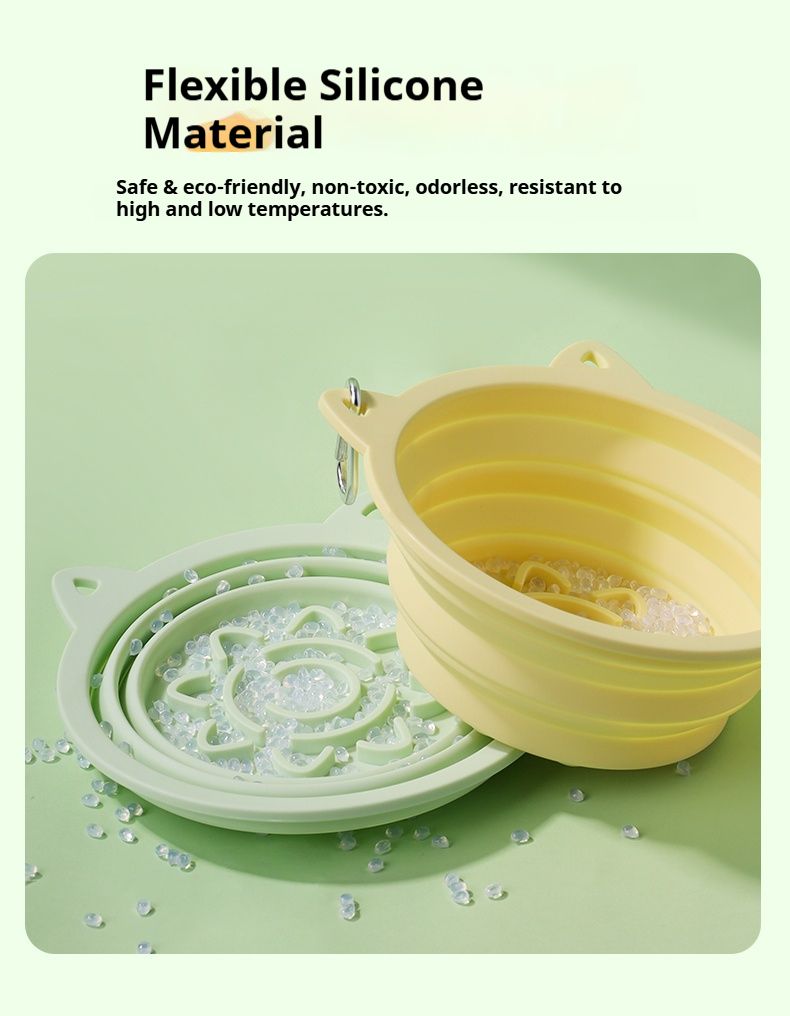 3 - in - 1 Pet Travel Collapsible Bowl Foldable Slow - Feeder With Strong Suction Cups Portable Silicone Dog Bowl with Hook for Hanging on Collar/Backpack - Dog Time Outlet