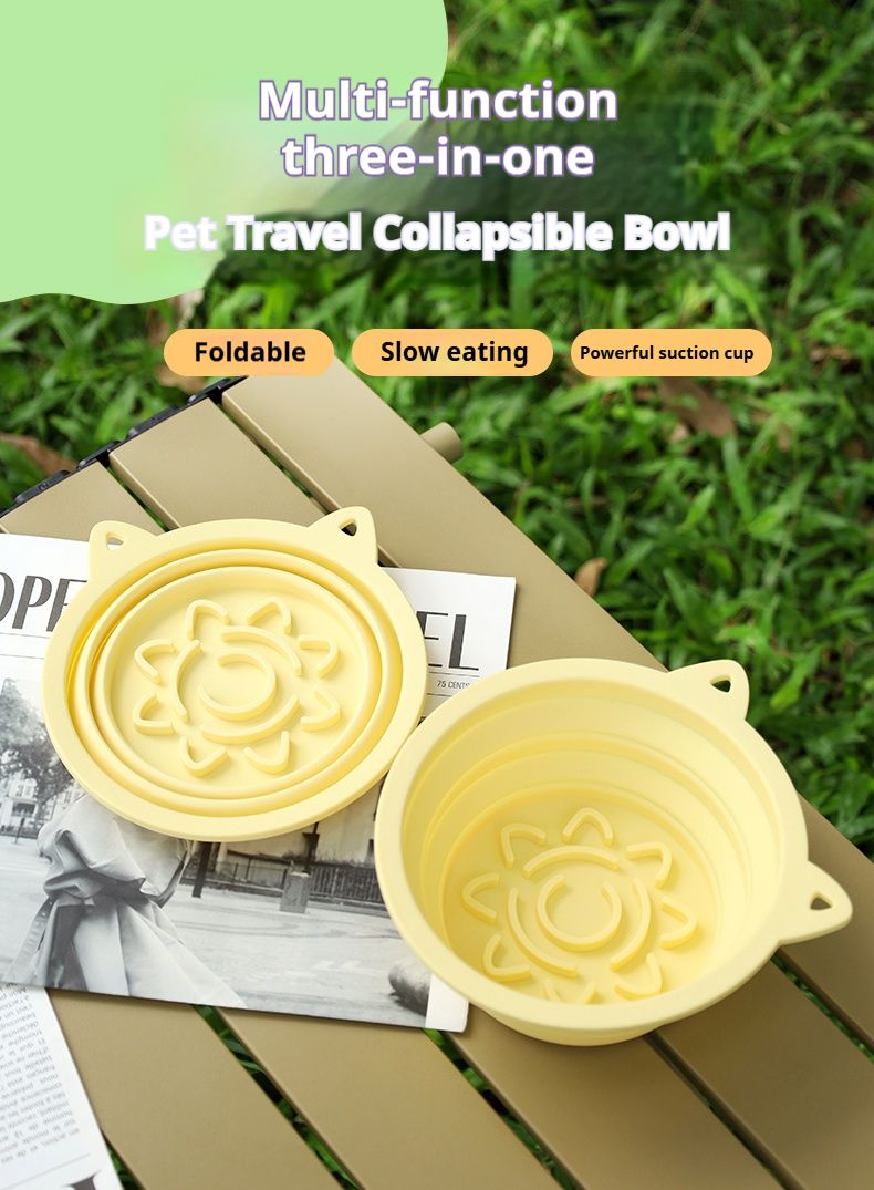 3 - in - 1 Pet Travel Collapsible Bowl Foldable Slow - Feeder With Strong Suction Cups Portable Silicone Dog Bowl with Hook for Hanging on Collar/Backpack - Dog Time Outlet
