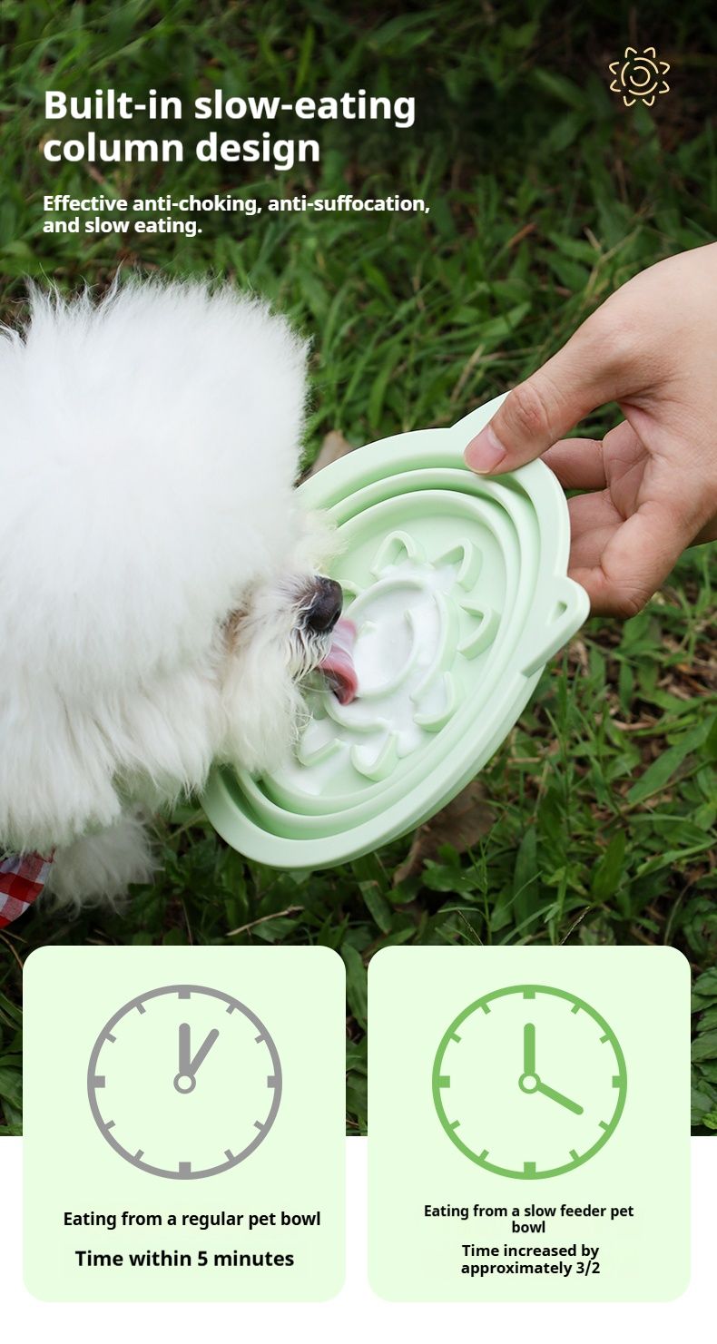 3 - in - 1 Pet Travel Collapsible Bowl Foldable Slow - Feeder With Strong Suction Cups Portable Silicone Dog Bowl with Hook for Hanging on Collar/Backpack - Dog Time Outlet
