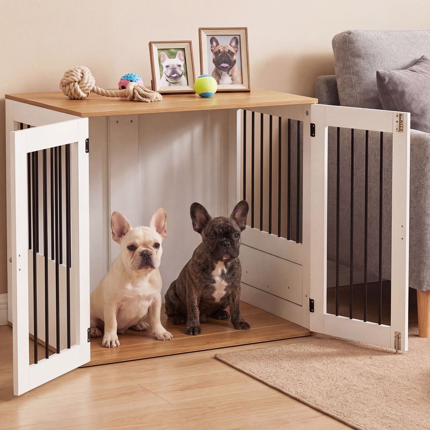 31.5' Dog Crate Furniture Wooden Dog Kennel with Double Lock Doors - Dog Time Outlet