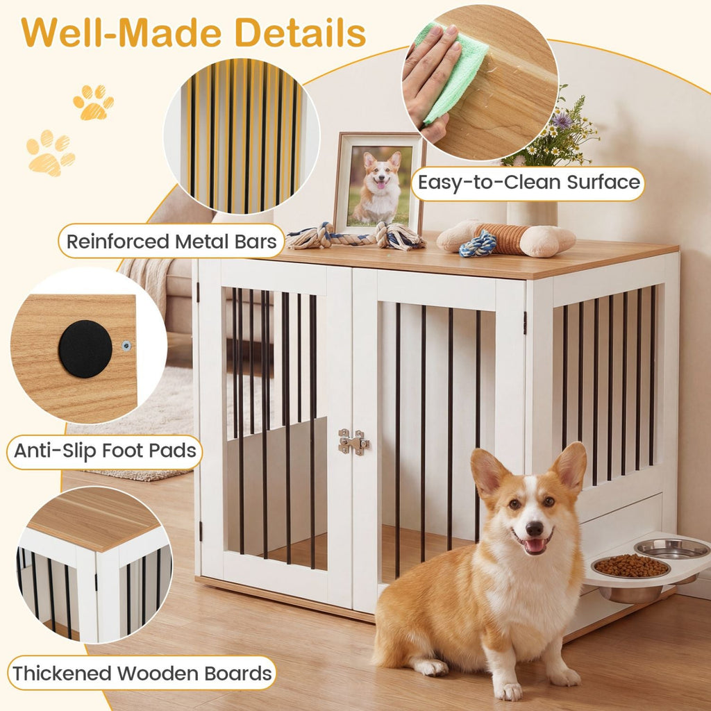 31.5' Dog Crate Furniture Wooden Dog Kennel with Double Lock Doors - Dog Time Outlet