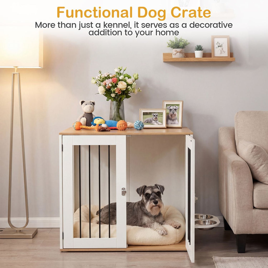 31.5' Dog Crate Furniture Wooden Dog Kennel with Double Lock Doors - Dog Time Outlet