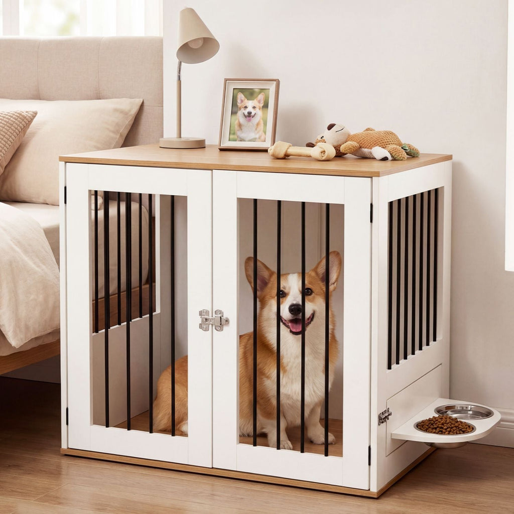 31.5' Dog Crate Furniture Wooden Dog Kennel with Double Lock Doors - Dog Time Outlet
