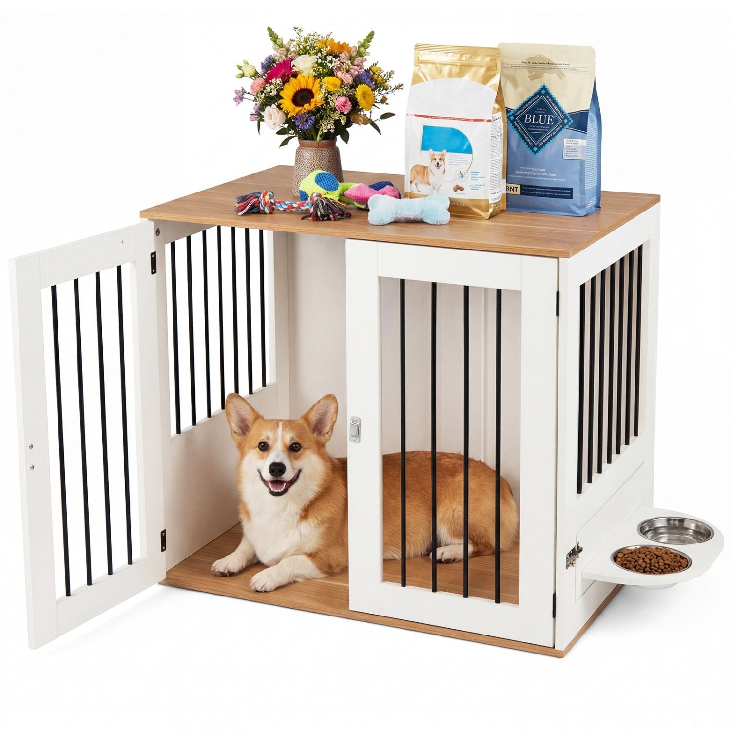 31.5' Dog Crate Furniture Wooden Dog Kennel with Double Lock Doors - Dog Time Outlet