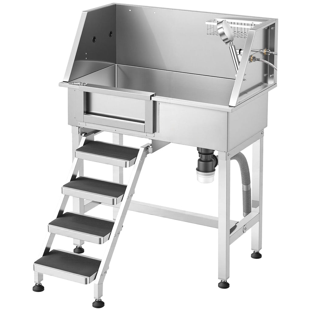 34" Dog Washing Station, Stainless Steel Pet Grooming Tub Bathtub, Professional Dog Wash Sink with Shower, Faucet, Soap Holder, Non - Slip Stairs Easy - Clean Design for Small Pets Cats (Left Door) - Dog Time Outlet