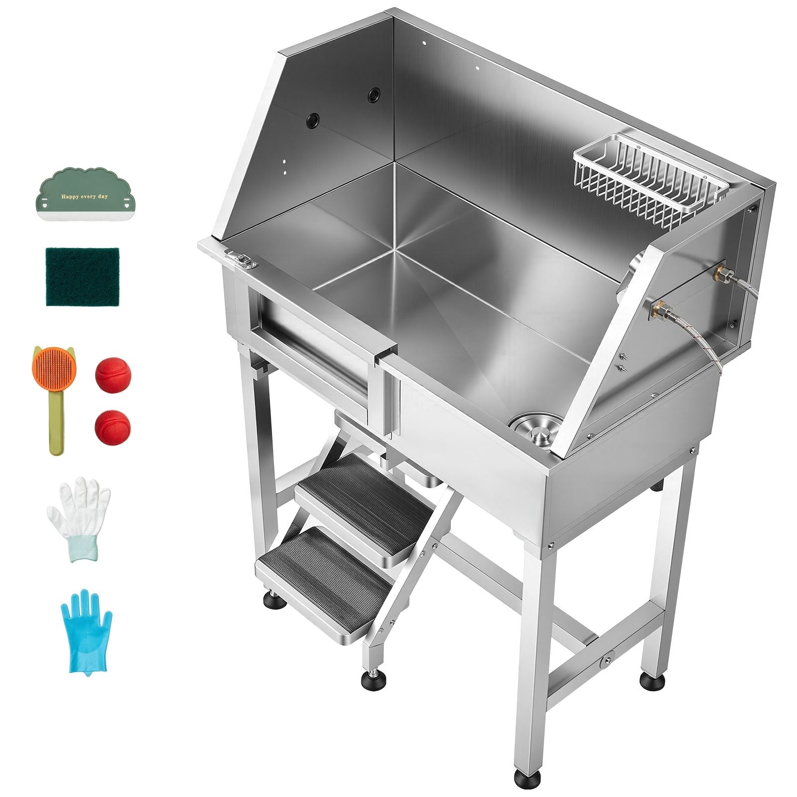 34" Dog Washing Station, Stainless Steel Pet Grooming Tub Bathtub, Professional Dog Wash Sink with Shower, Faucet, Soap Holder, Non - Slip Stairs Easy - Clean Design for Small Pets Cats (Left Door) - Dog Time Outlet