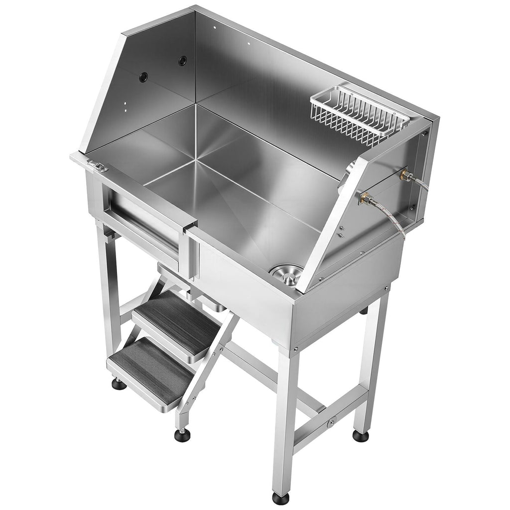 34" Dog Washing Station, Stainless Steel Pet Grooming Tub Bathtub, Professional Dog Wash Sink with Shower, Faucet, Soap Holder, Non - Slip Stairs Easy - Clean Design for Small Pets Cats (Left Door) - Dog Time Outlet