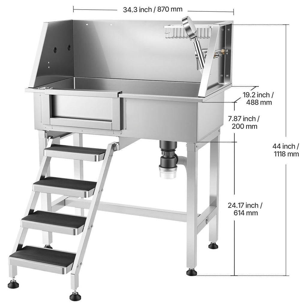 34" Dog Washing Station, Stainless Steel Pet Grooming Tub Bathtub, Professional Dog Wash Sink with Shower, Faucet, Soap Holder, Non - Slip Stairs Easy - Clean Design for Small Pets Cats (Left Door) - Dog Time Outlet
