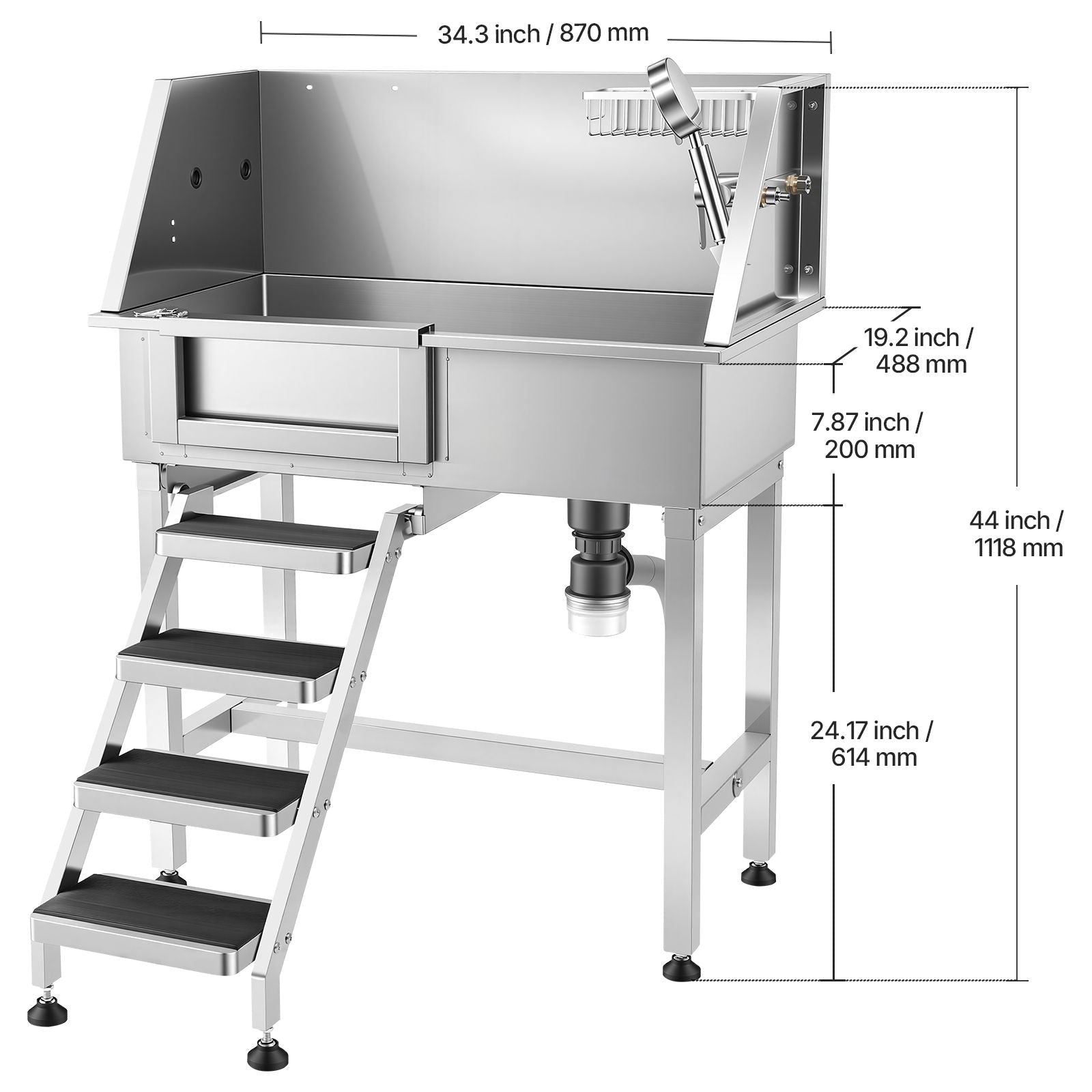 34" Dog Washing Station, Stainless Steel Pet Grooming Tub Bathtub, Professional Dog Wash Sink with Shower, Faucet, Soap Holder, Non - Slip Stairs Easy - Clean Design for Small Pets Cats (Left Door) - Dog Time Outlet