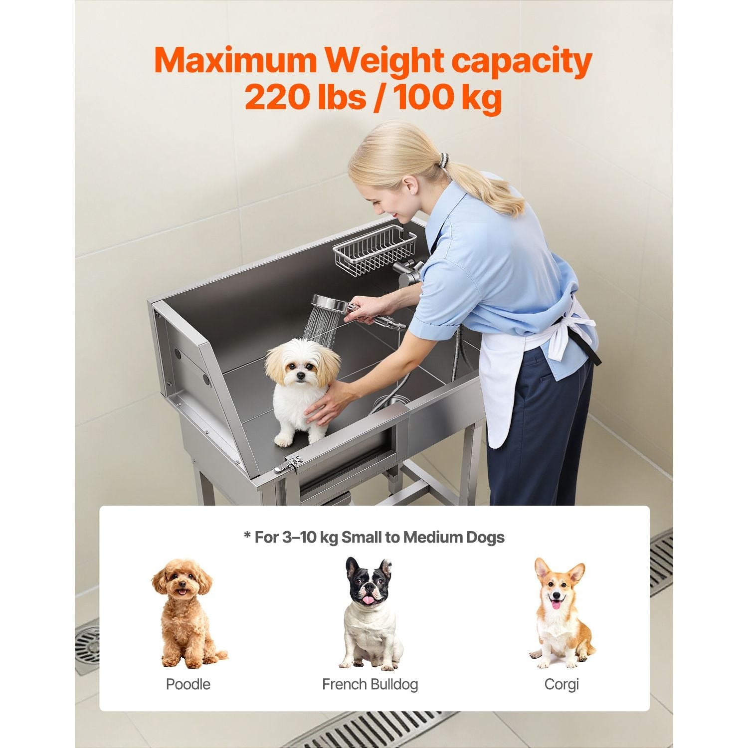 34" Dog Washing Station, Stainless Steel Pet Grooming Tub Bathtub, Professional Dog Wash Sink with Shower, Faucet, Soap Holder, Non - Slip Stairs Easy - Clean Design for Small Pets Cats (Left Door) - Dog Time Outlet