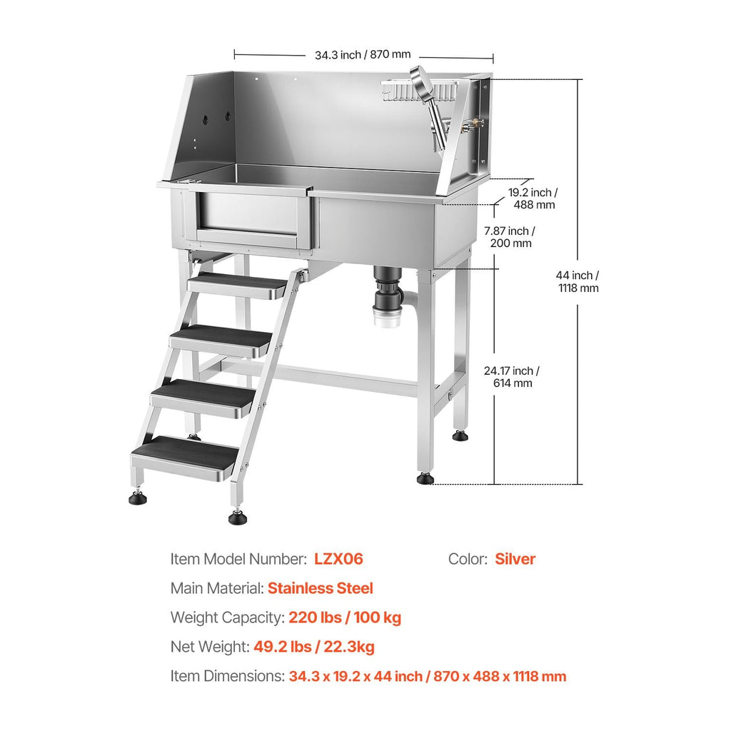 34" Dog Washing Station, Stainless Steel Pet Grooming Tub Bathtub, Professional Dog Wash Sink with Shower, Faucet, Soap Holder, Non - Slip Stairs Easy - Clean Design for Small Pets Cats (Left Door) - Dog Time Outlet