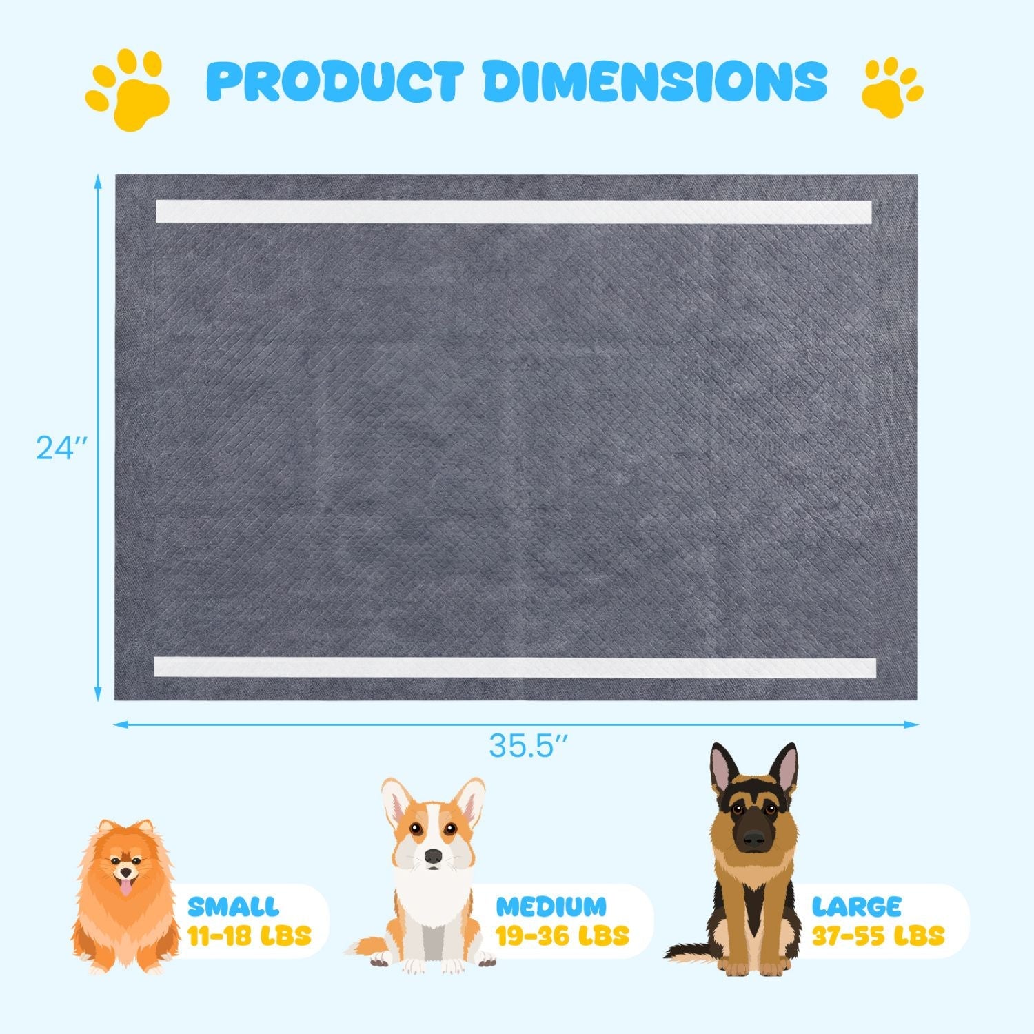 35.5" x 24" Charcoal Dog Pee Pads 6 - Layer for Dogs - Dog Time Outlet