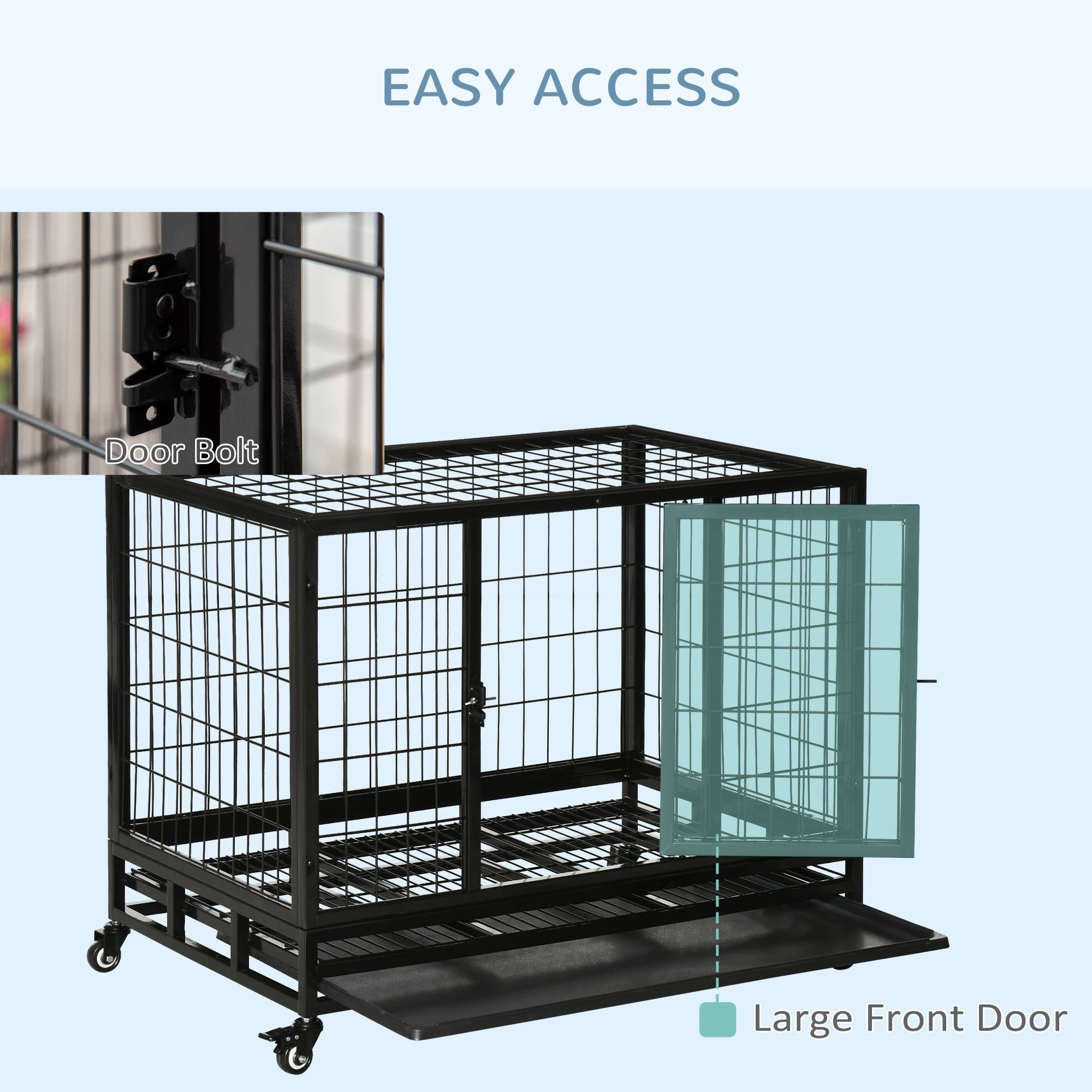 36" Heavy Duty Dog Crate with Removable Tray, Lockable Wheels and Double Door, for Medium and Large Dogs, Black - Dog Time Outlet