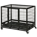 36" Heavy Duty Dog Crate with Removable Tray, Lockable Wheels and Double Door, for Medium and Large Dogs, Black - Dog Time Outlet