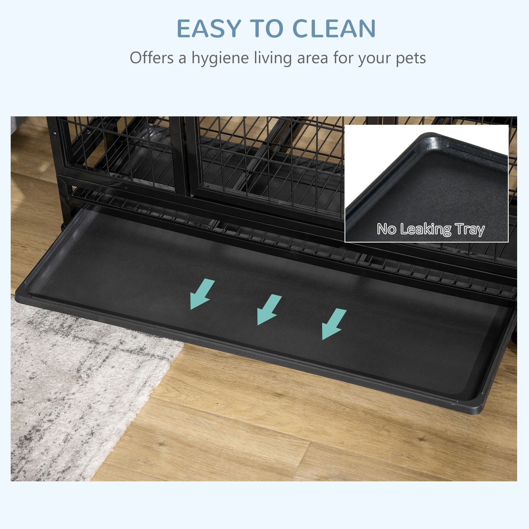 36" Heavy Duty Dog Crate with Removable Tray, Lockable Wheels and Double Door, for Medium and Large Dogs, Black - Dog Time Outlet