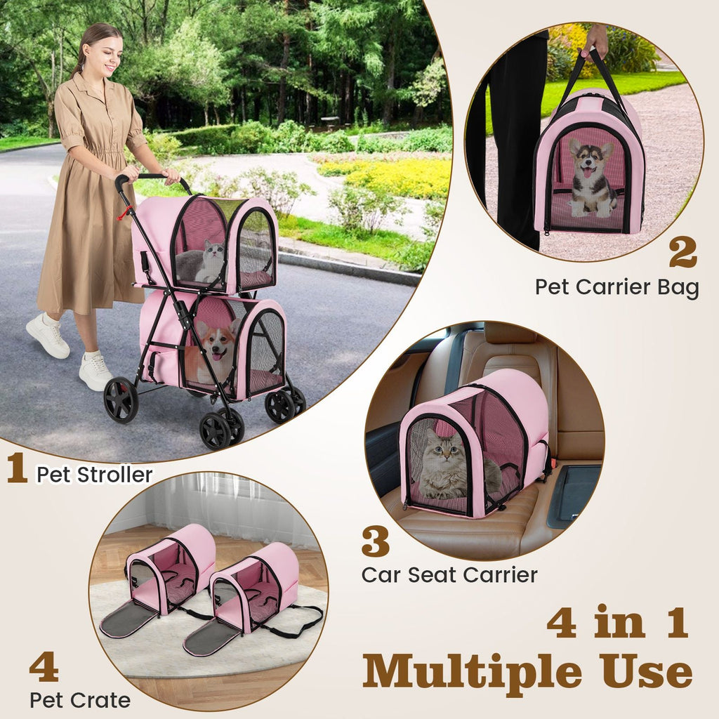 4 - in - 1 Double Pet Stroller with Detachable Carrier and Travel Carriage - Dog Time Outlet