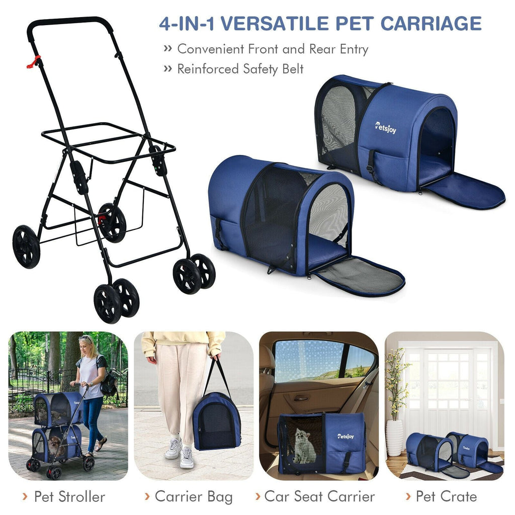 4 - in - 1 Double Pet Stroller with Detachable Carrier and Travel Carriage - Dog Time Outlet