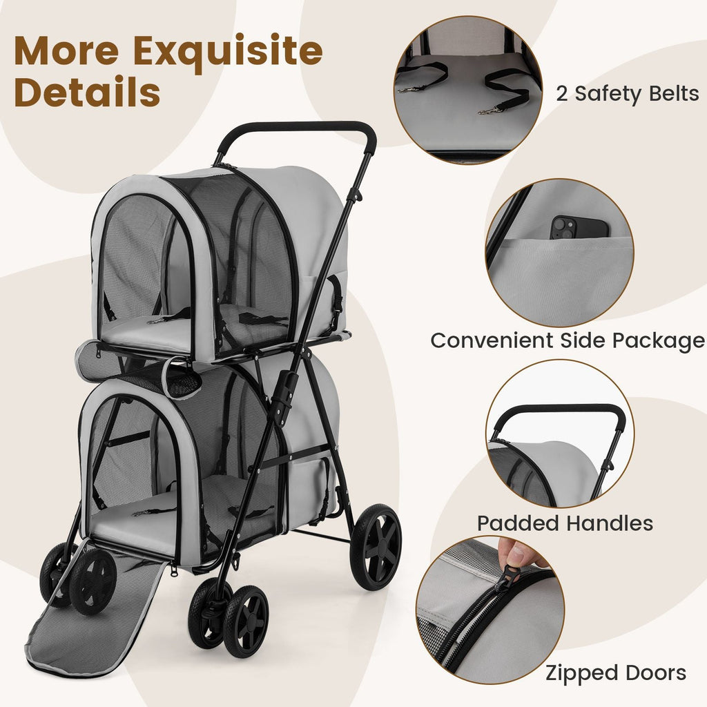 4 - in - 1 Double Pet Stroller with Detachable Carrier and Travel Carriage - Dog Time Outlet