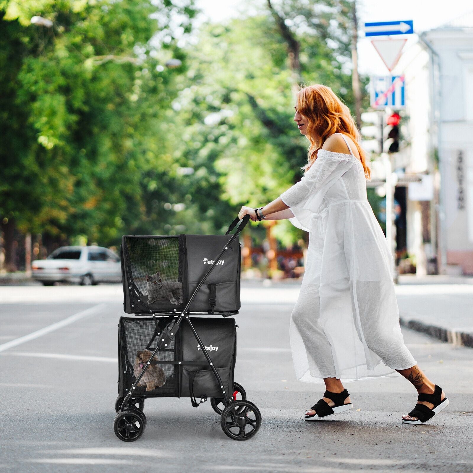 4 - in - 1 Double Pet Stroller with Detachable Carrier and Travel Carriage - Dog Time Outlet