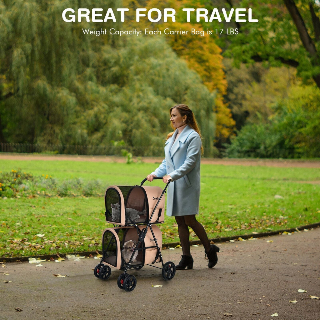 4 - in - 1 Double Pet Stroller with Detachable Carrier and Travel Carriage - Dog Time Outlet