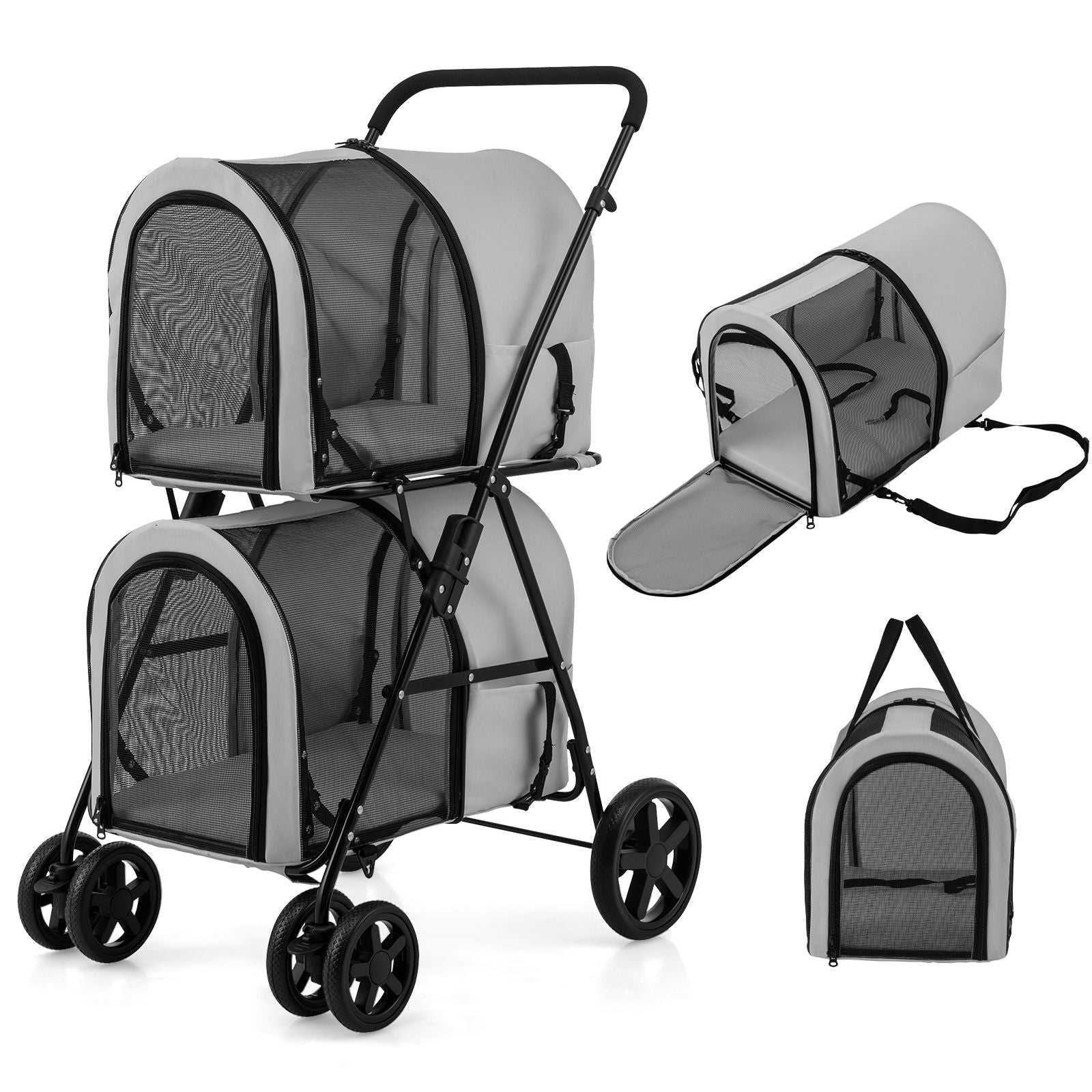 4 - in - 1 Double Pet Stroller with Detachable Carrier and Travel Carriage - Dog Time Outlet
