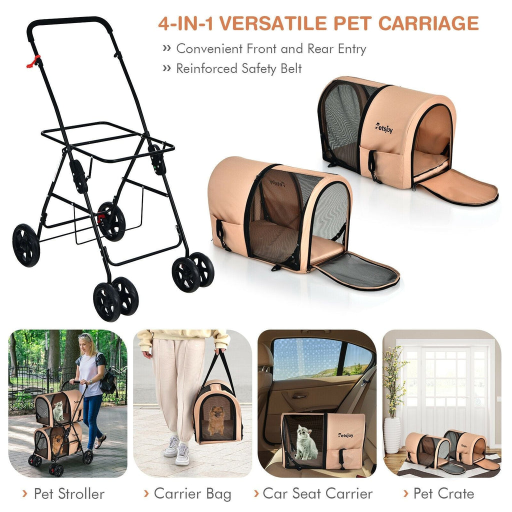 4 - in - 1 Double Pet Stroller with Detachable Carrier and Travel Carriage - Dog Time Outlet
