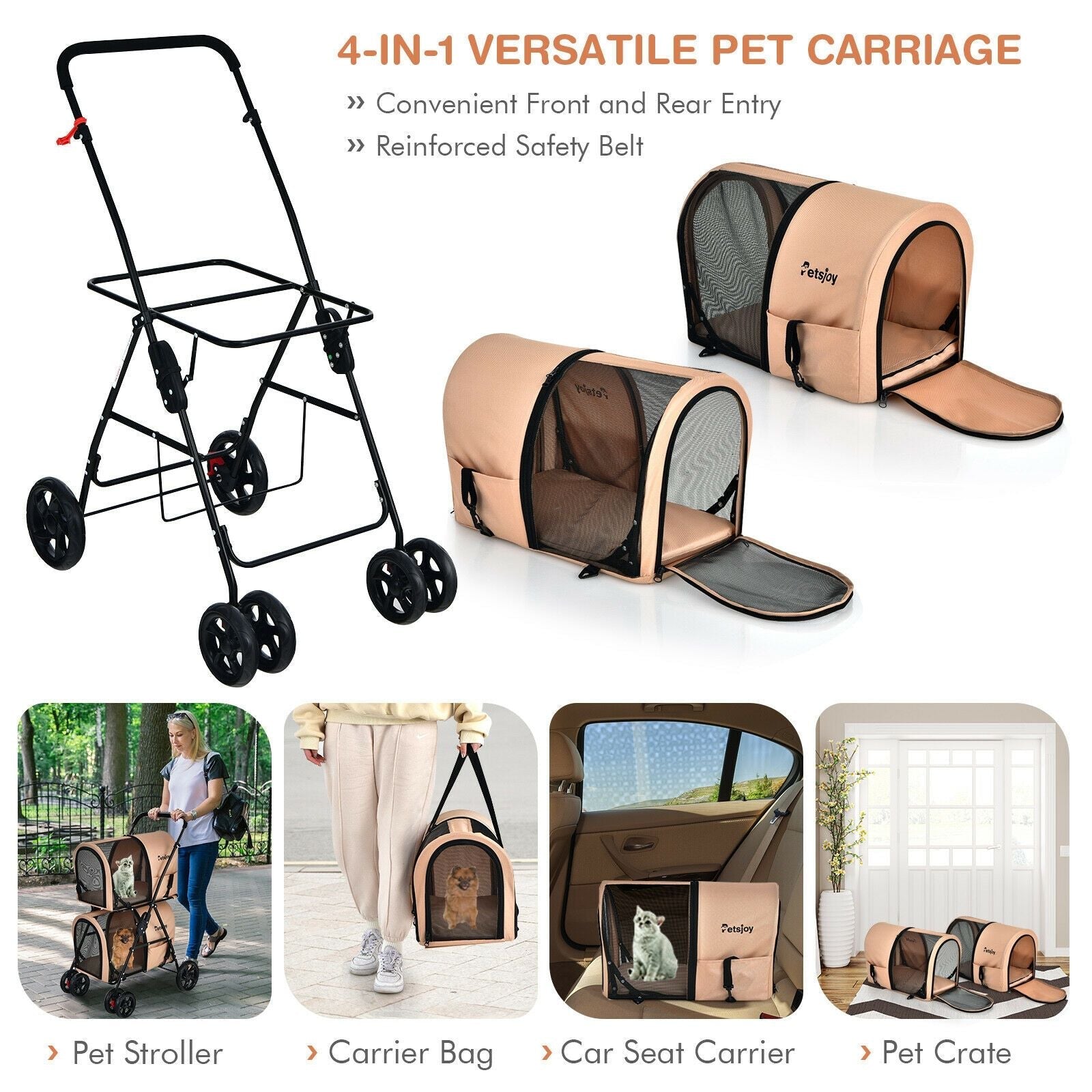 4 - in - 1 Double Pet Stroller with Detachable Carrier and Travel Carriage - Dog Time Outlet