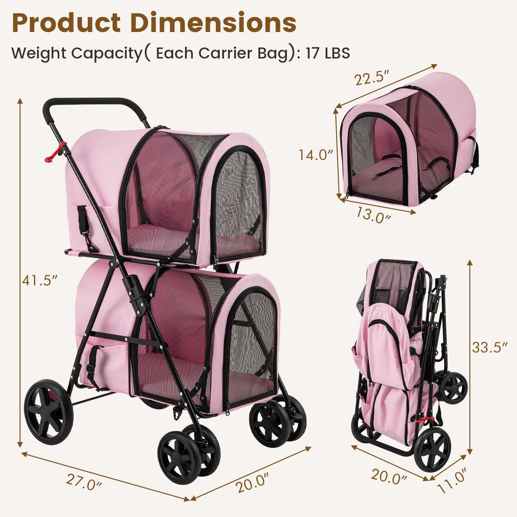 4 - in - 1 Double Pet Stroller with Detachable Carrier and Travel Carriage - Dog Time Outlet