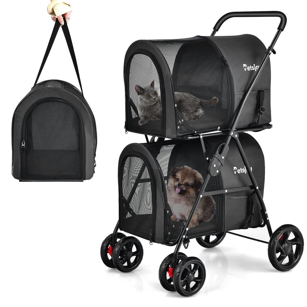4 - in - 1 Double Pet Stroller with Detachable Carrier and Travel Carriage - Dog Time Outlet