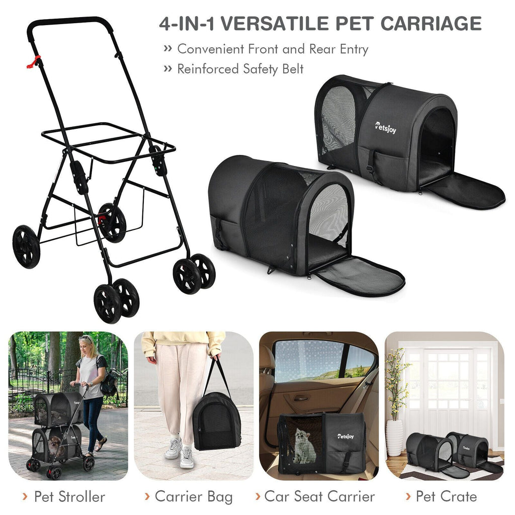 4 - in - 1 Double Pet Stroller with Detachable Carrier and Travel Carriage - Dog Time Outlet