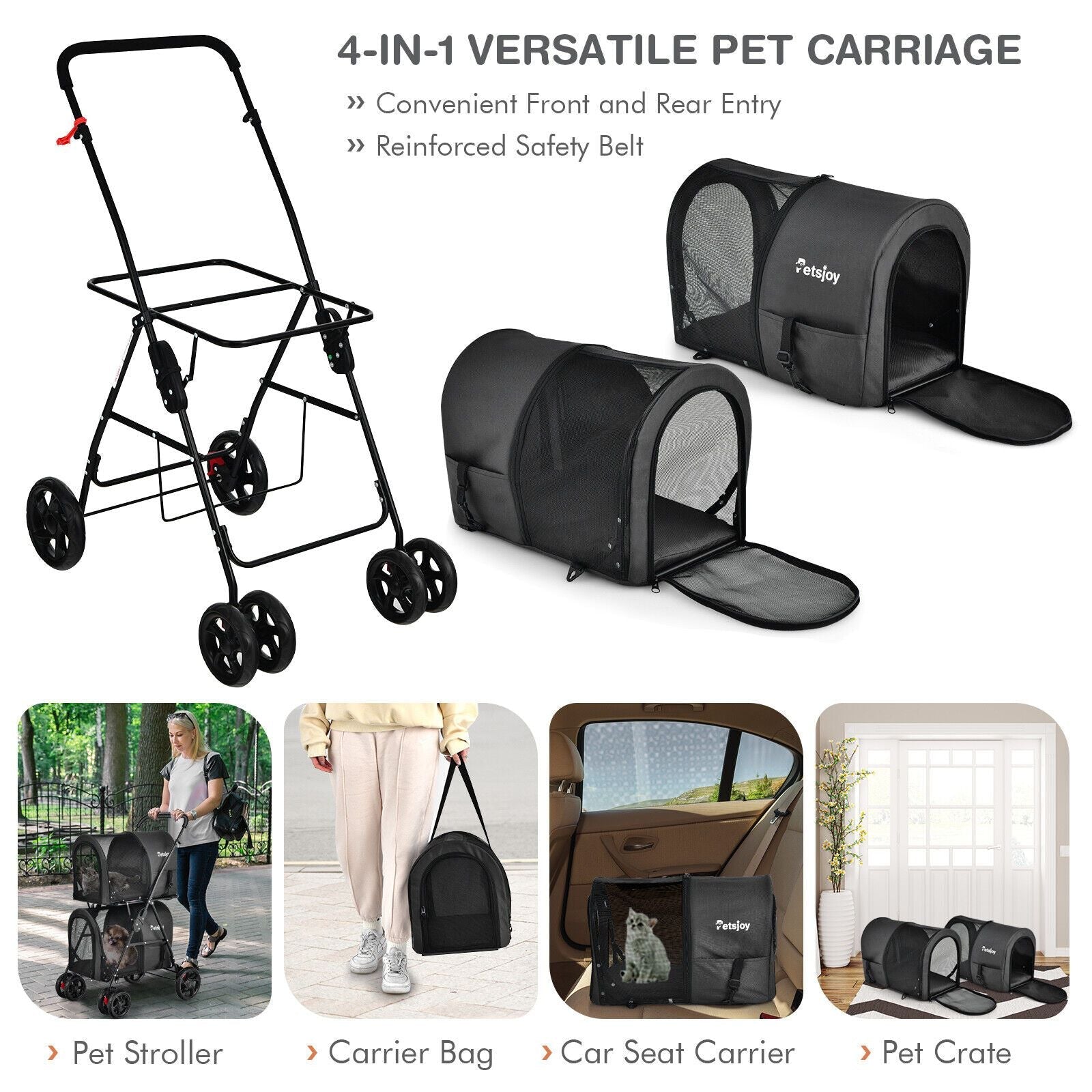4 - in - 1 Double Pet Stroller with Detachable Carrier and Travel Carriage - Dog Time Outlet