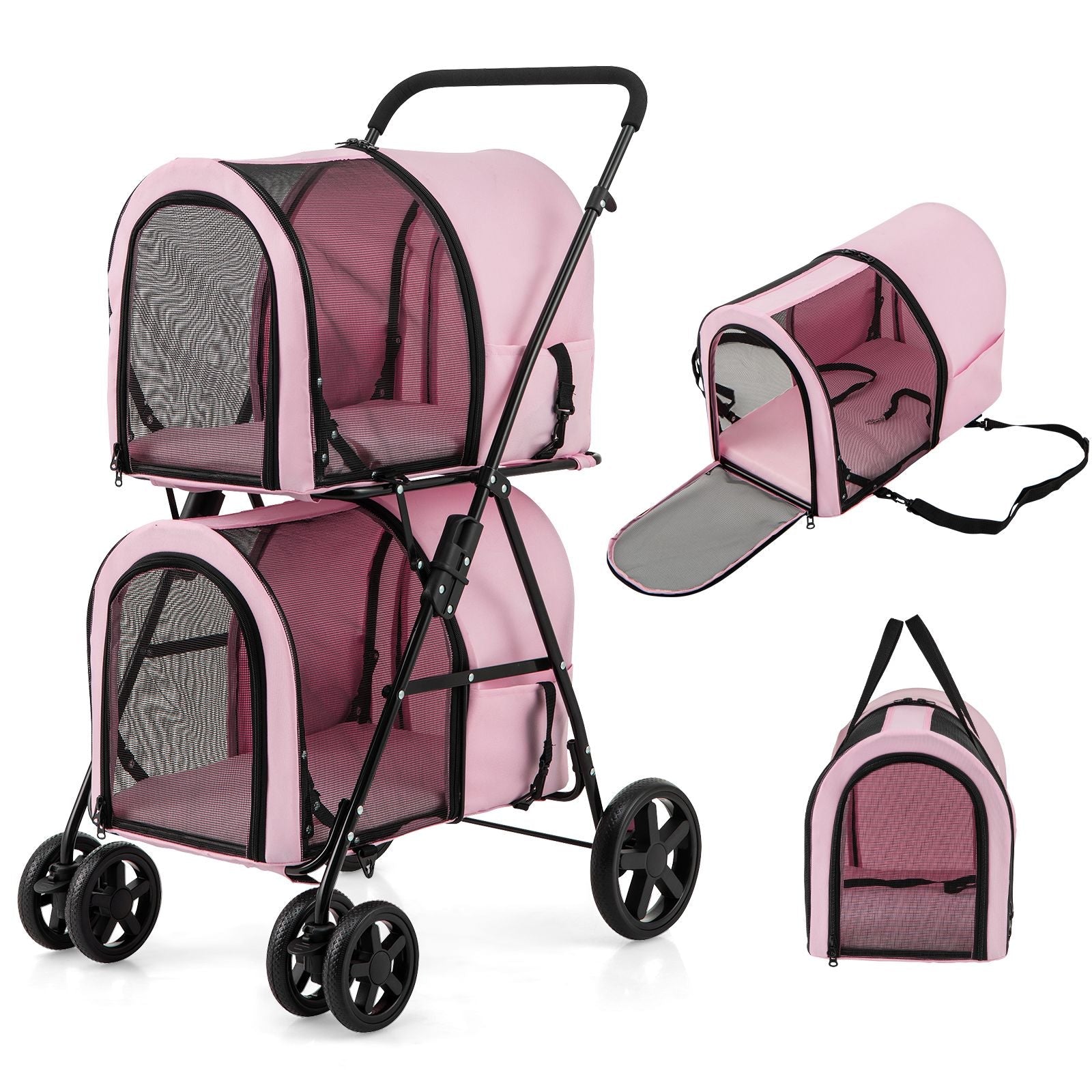 4 - in - 1 Double Pet Stroller with Detachable Carrier and Travel Carriage - Dog Time Outlet