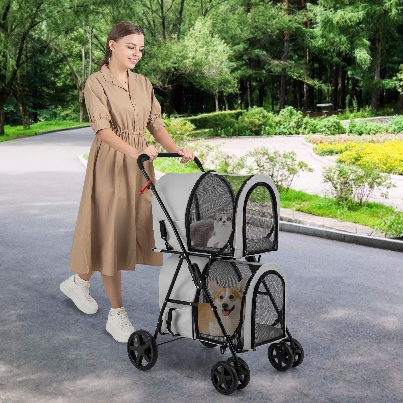 4 - in - 1 Double Pet Stroller with Detachable Carrier and Travel Carriage - Dog Time Outlet