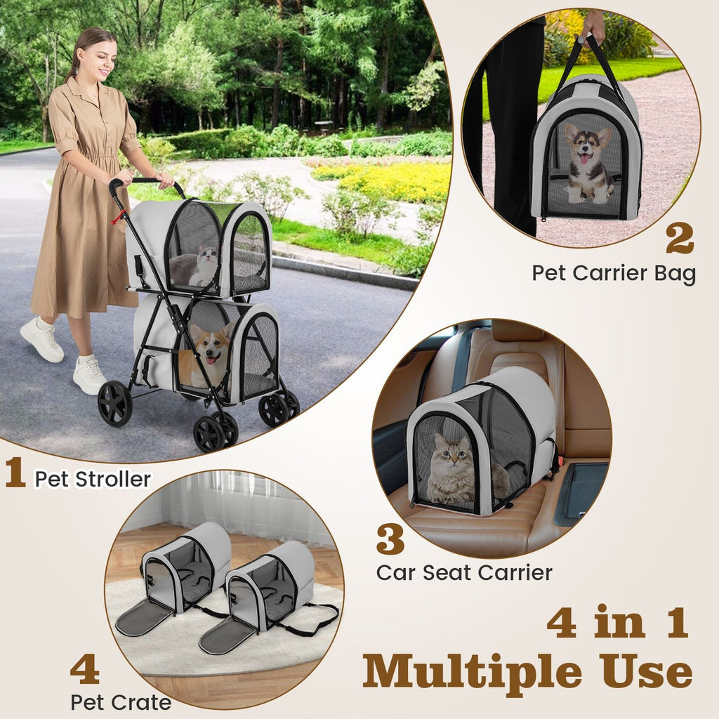 4 - in - 1 Double Pet Stroller with Detachable Carrier and Travel Carriage - Dog Time Outlet