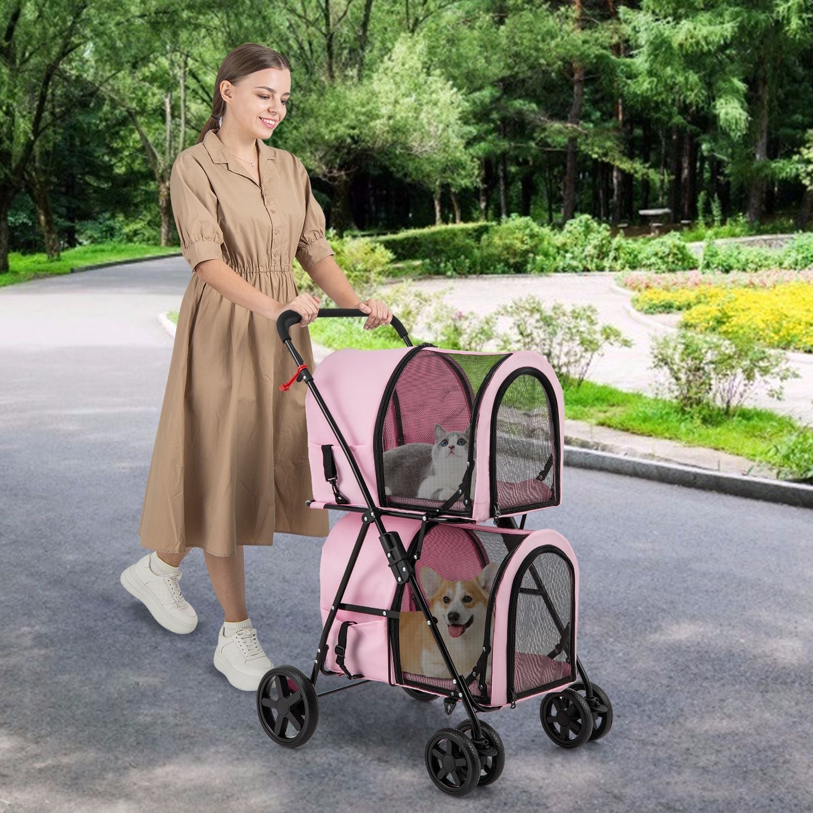 4 - in - 1 Double Pet Stroller with Detachable Carrier and Travel Carriage - Dog Time Outlet