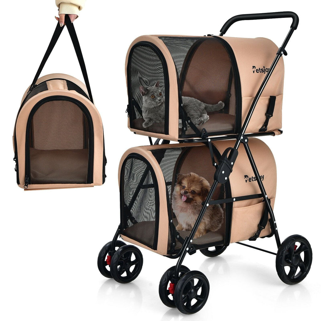 4 - in - 1 Double Pet Stroller with Detachable Carrier and Travel Carriage - Dog Time Outlet
