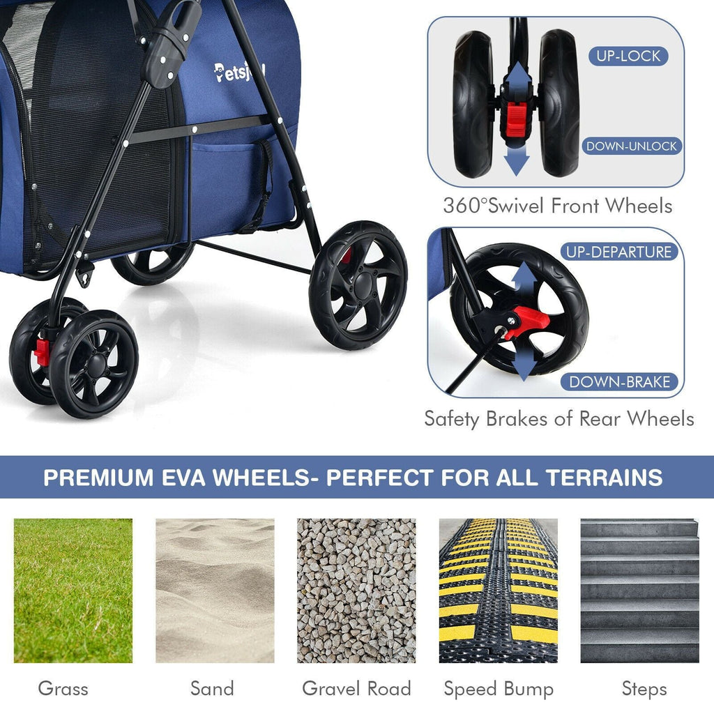 4 - in - 1 Double Pet Stroller with Detachable Carrier and Travel Carriage - Dog Time Outlet