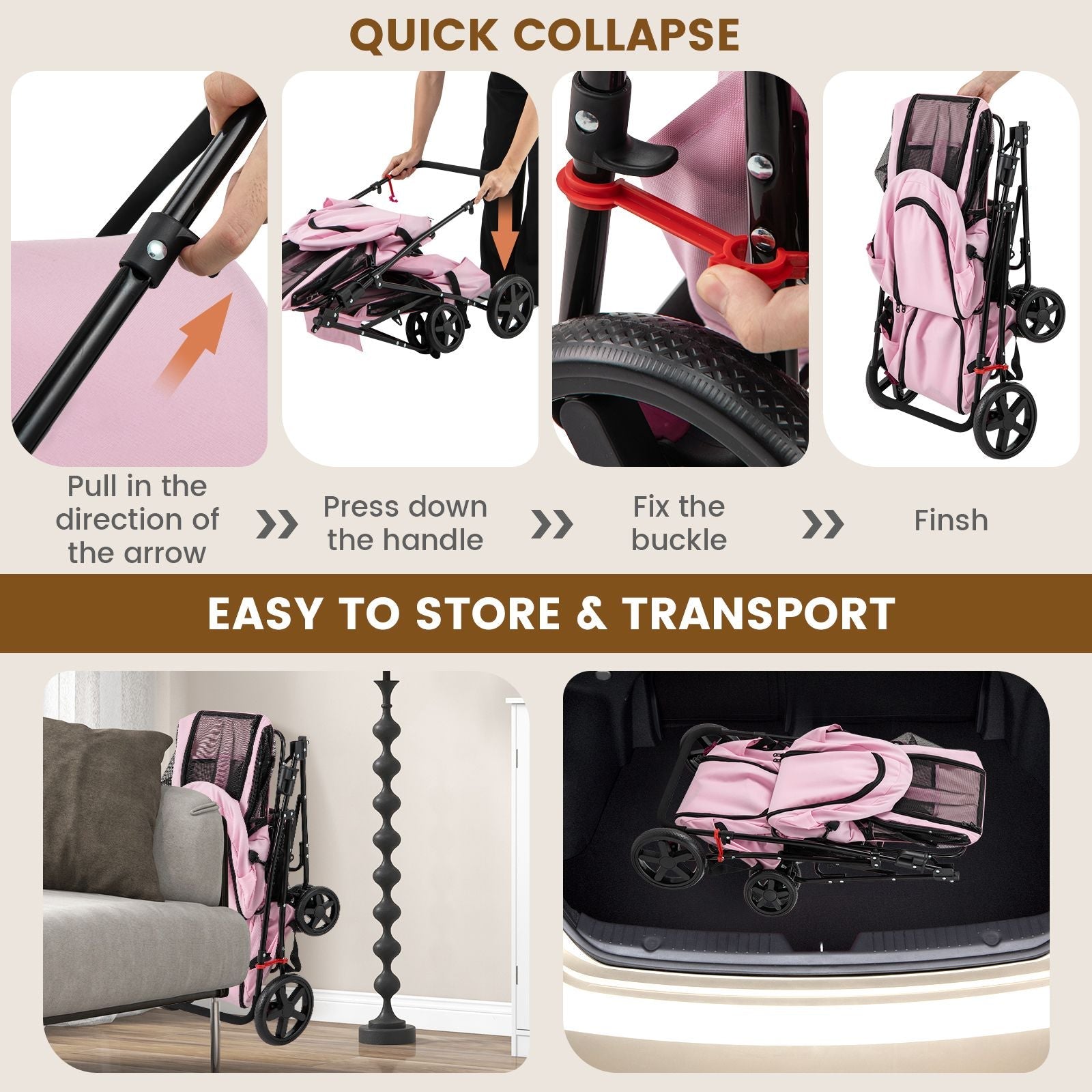 4 - in - 1 Double Pet Stroller with Detachable Carrier and Travel Carriage - Dog Time Outlet