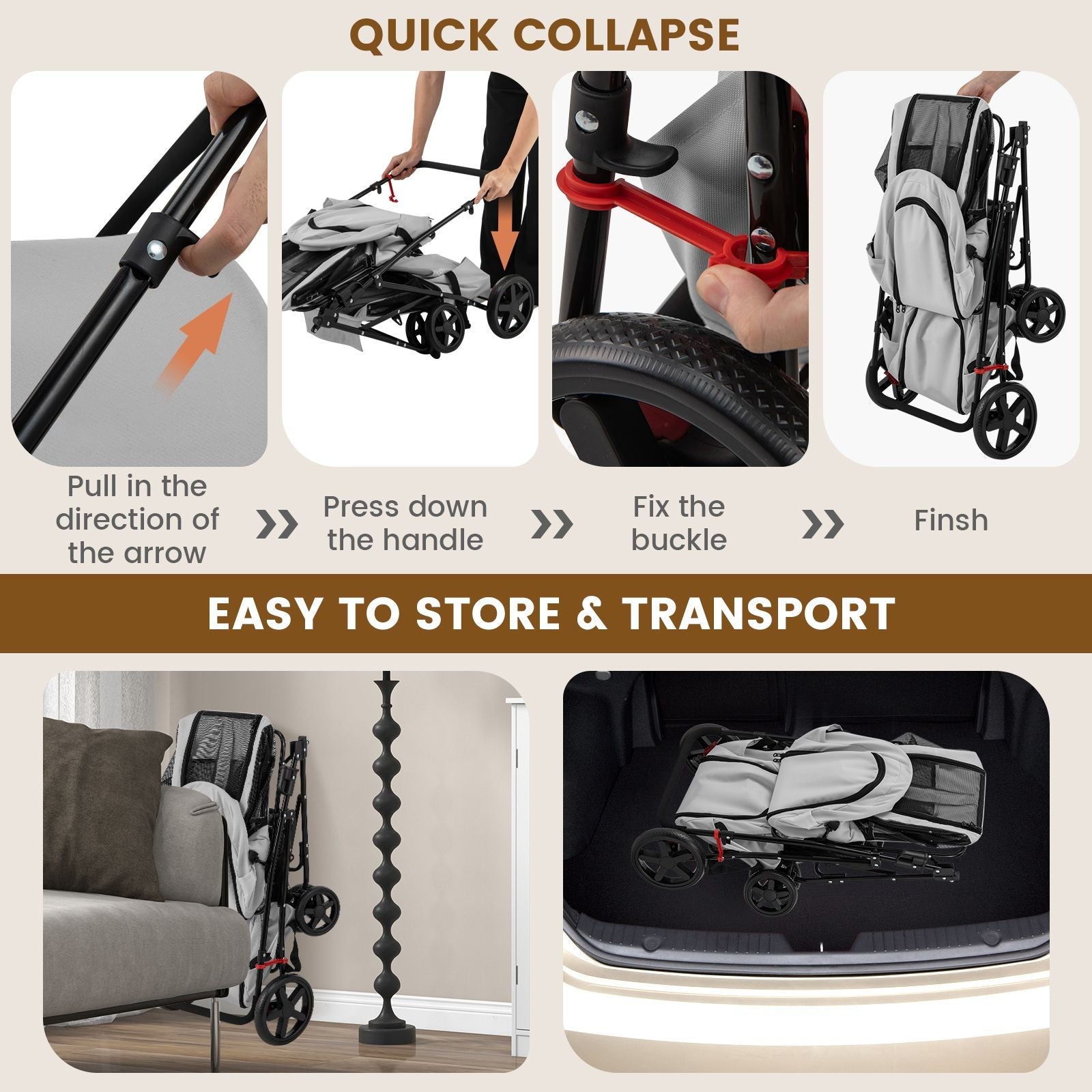4 - in - 1 Double Pet Stroller with Detachable Carrier and Travel Carriage - Dog Time Outlet