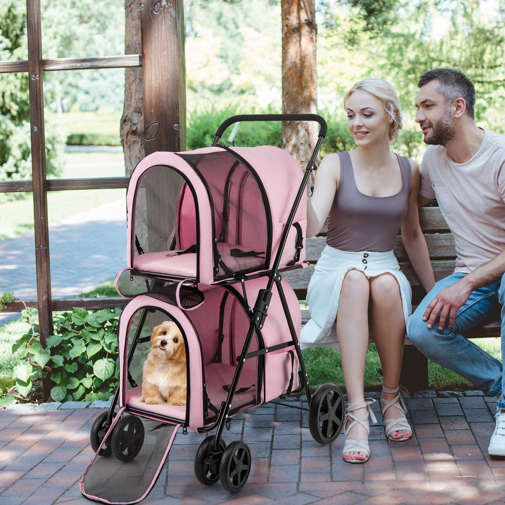 4 - in - 1 Double Pet Stroller with Detachable Carrier and Travel Carriage - Dog Time Outlet