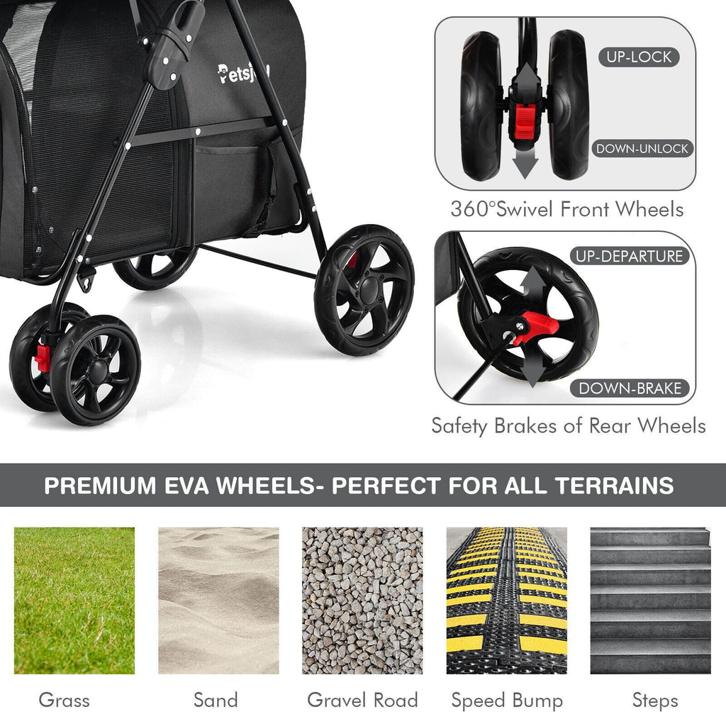 4 - in - 1 Double Pet Stroller with Detachable Carrier and Travel Carriage - Dog Time Outlet