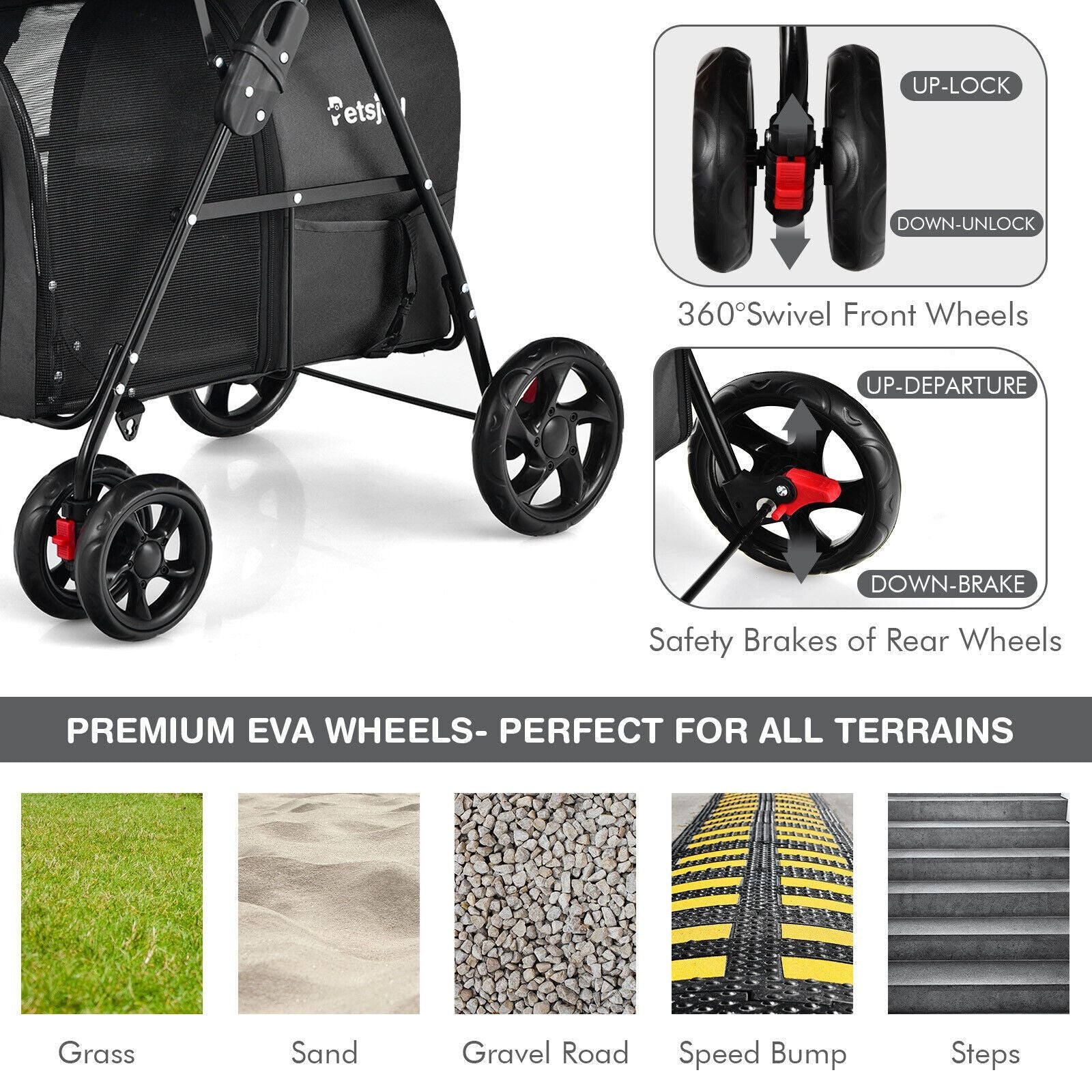 4 - in - 1 Double Pet Stroller with Detachable Carrier and Travel Carriage - Dog Time Outlet