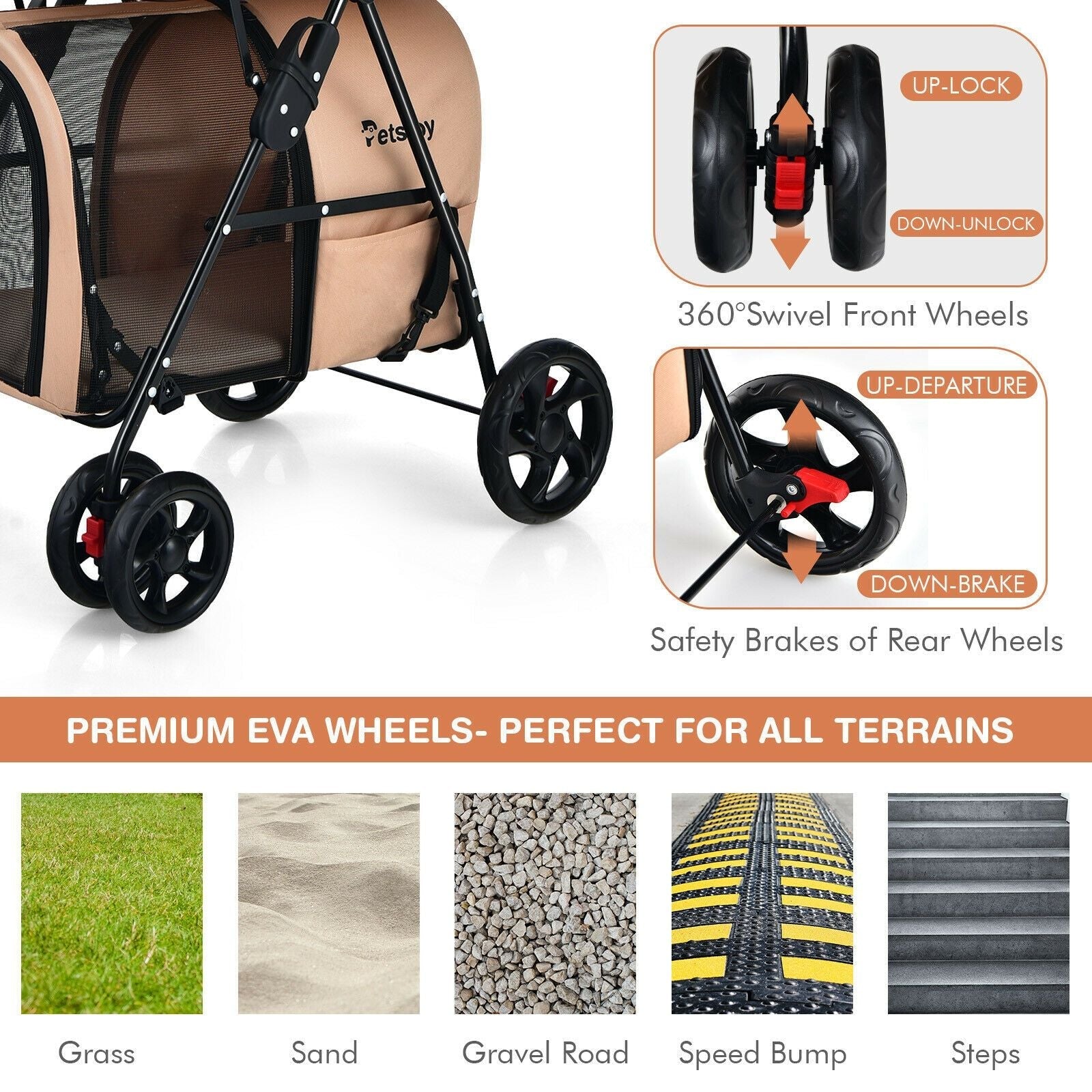 4 - in - 1 Double Pet Stroller with Detachable Carrier and Travel Carriage - Dog Time Outlet