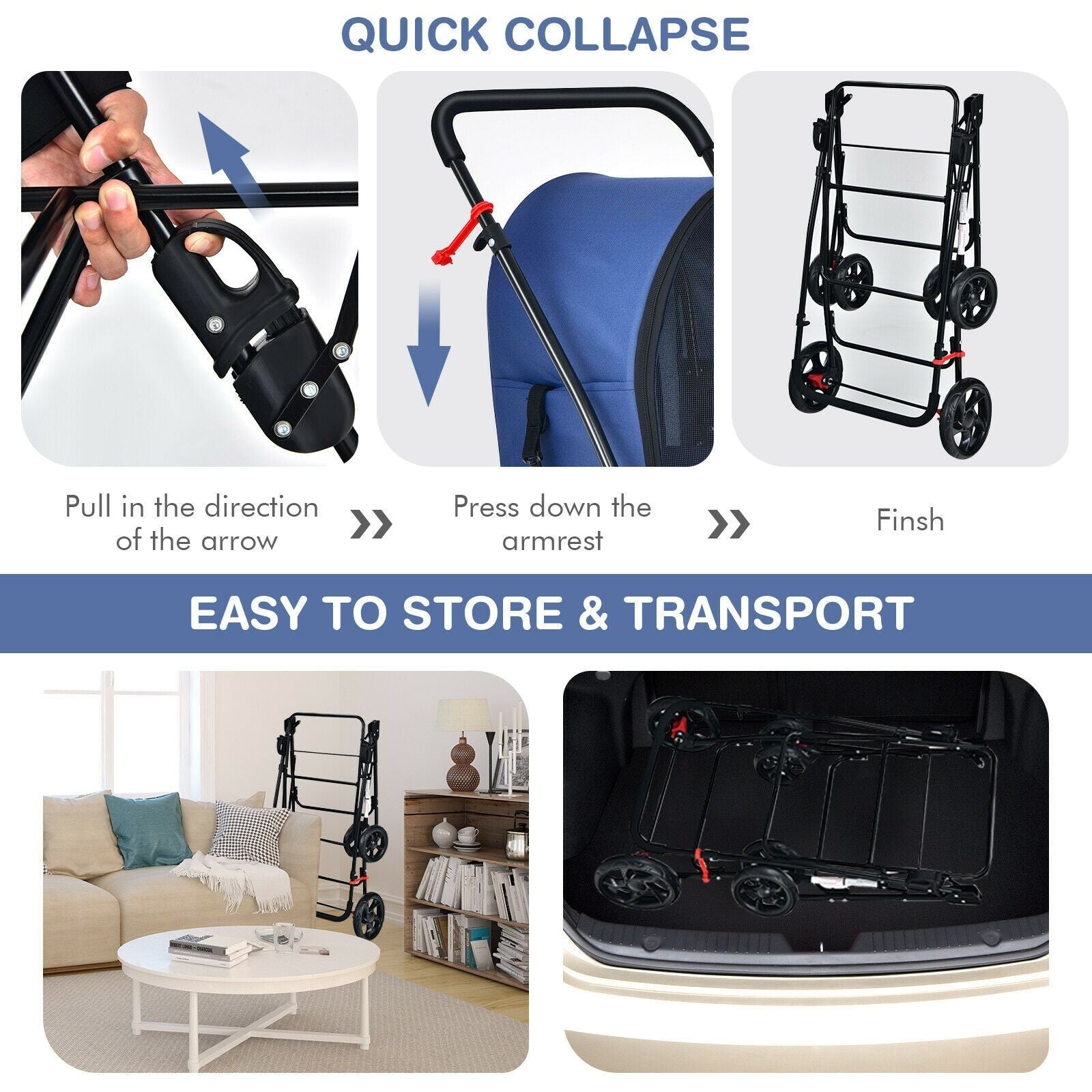 4 - in - 1 Double Pet Stroller with Detachable Carrier and Travel Carriage - Dog Time Outlet