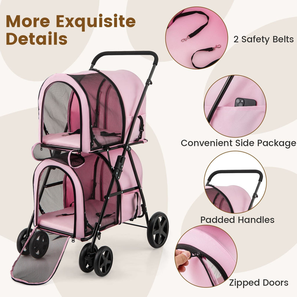 4 - in - 1 Double Pet Stroller with Detachable Carrier and Travel Carriage - Dog Time Outlet