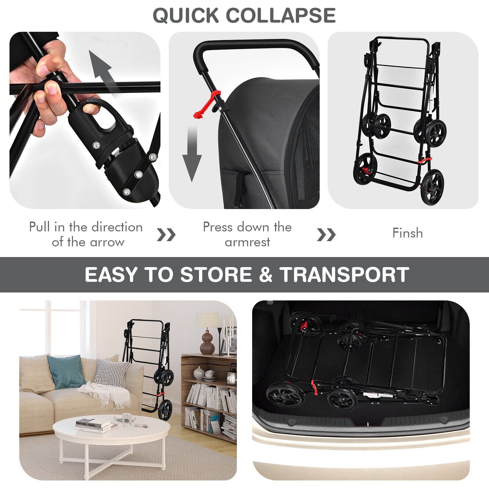4 - in - 1 Double Pet Stroller with Detachable Carrier and Travel Carriage - Dog Time Outlet
