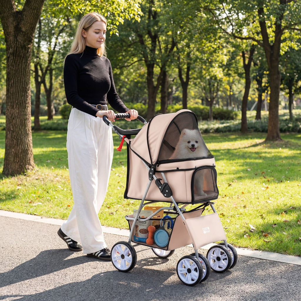 4 Wheel Pet Stroller for Small Dogs Cats up to 33 LBS - Dog Time Outlet